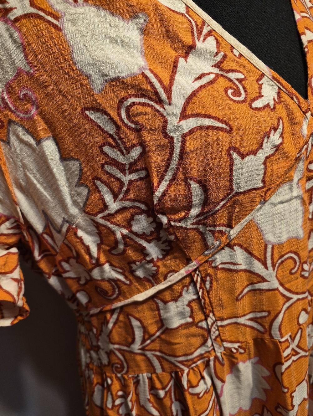 Knox Rose A-Line Dress Womens Large Flutter-Sleeves Orange & White Floral Rayon - Picture 4 of 8